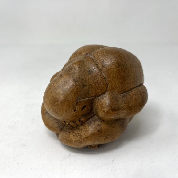 Share Hand Carved Wood 3" Weeping Buddha Sculpture Sad Yogi - Picture 3 of 7